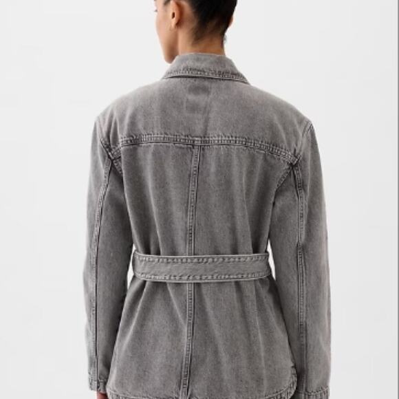 Gap Grey Wash Belted Denim Shirt Jacket - Picture 4 of 4
